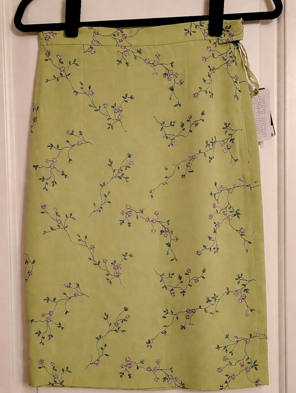 Rena Rowan Light Green Silk Skirt with Pink Floral Embroidery